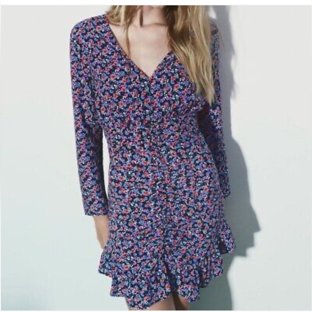 Zara blogger favorite ruffle floral minidress size XS NWTS